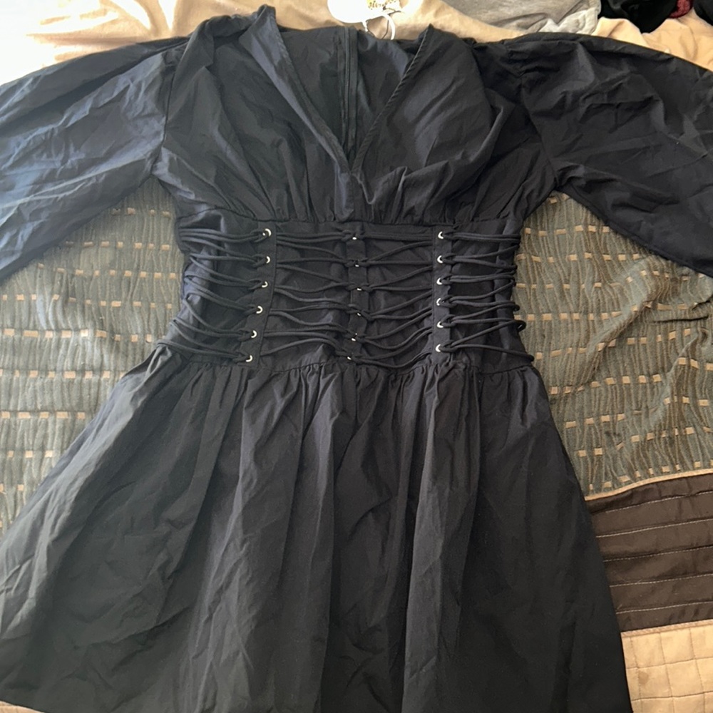 Black Lace Up Skater Dress